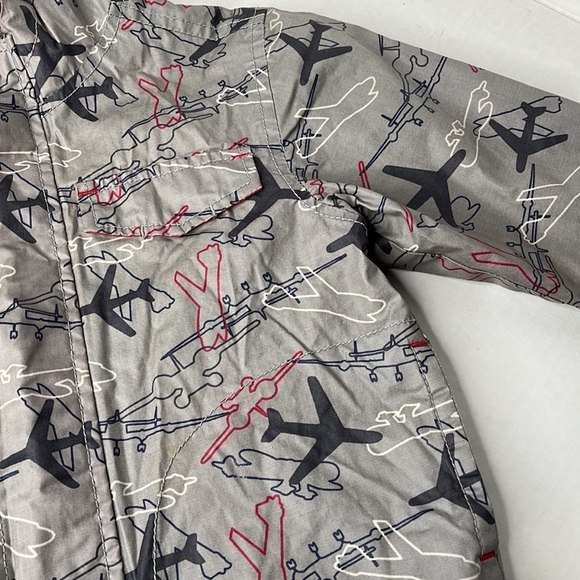 Old Navy Airplane Toddler Fleece Lined Raincoat Gray Red Zip Front Hoodie 2T - Picture 4 of 10